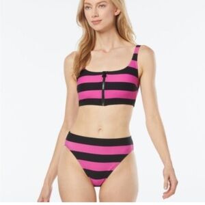 NWT Michael Kors Women's Zip-Front Striped sport Bikini Set Small medium‎